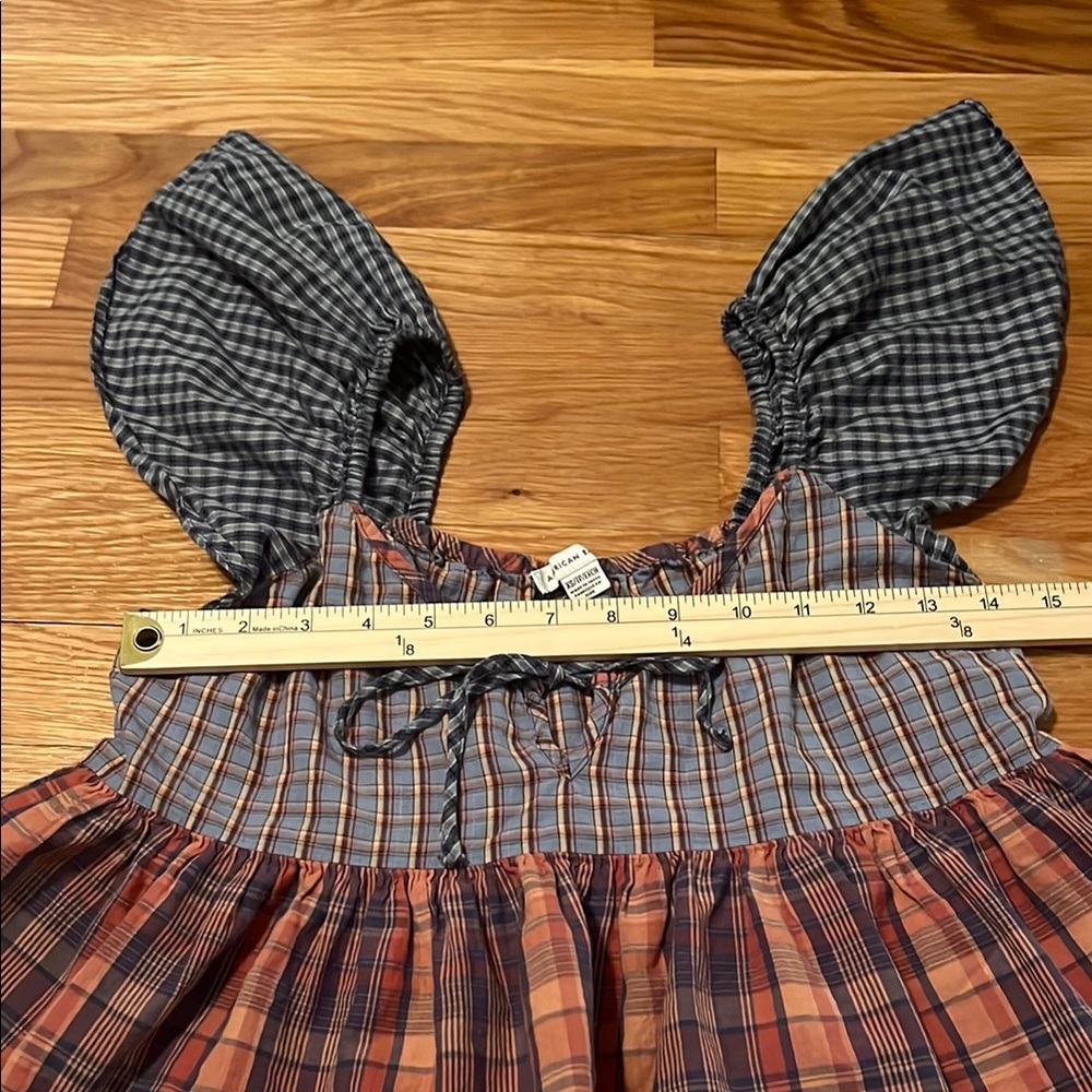 American Eagle Outfitters mixed plaid peplum Blue and Red Crop Top size XS - Picture 7 of 11